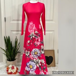 Thai Tuan Fabric Floral Print Vietnamese traditional dress